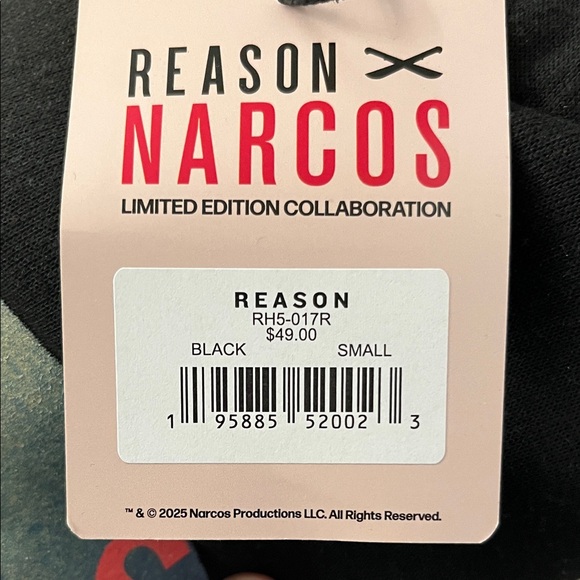 Reason X Narcos Collab Black Hoodie Mens Small Urban Streetwear Rare NWT - Picture 5 of 5